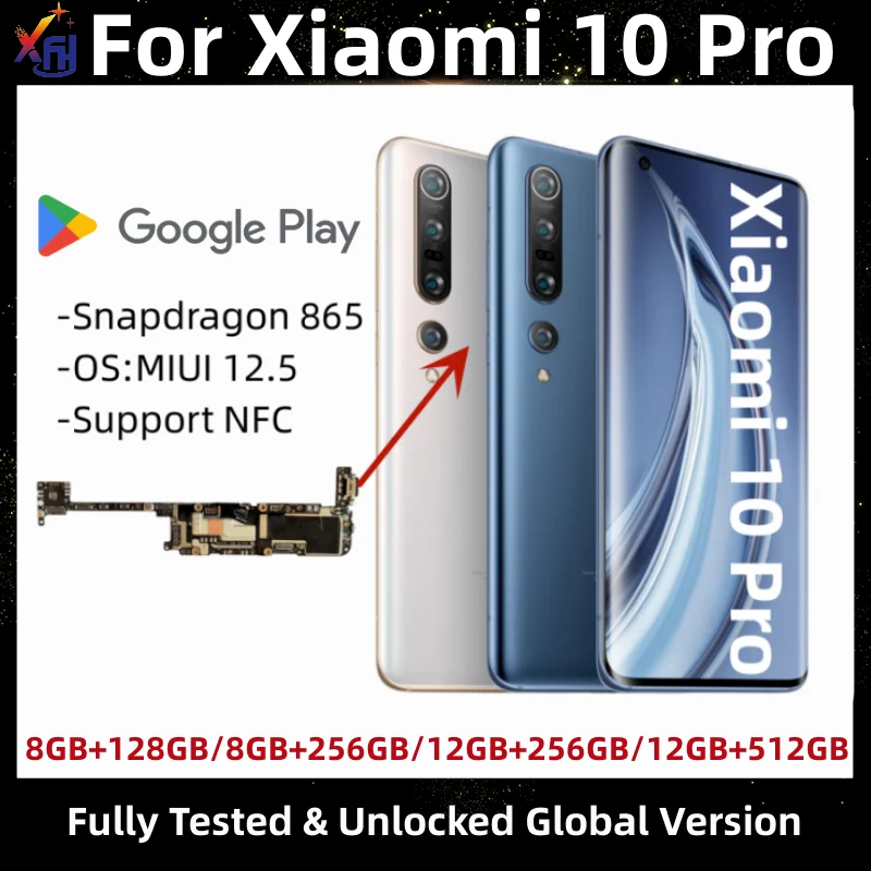 

Motherboard for Xiaomi Mi 10 Pro, 128GB, 256GB, 512GB ROM, Mainboard, Global Version, Unlocked Main Circuits Board