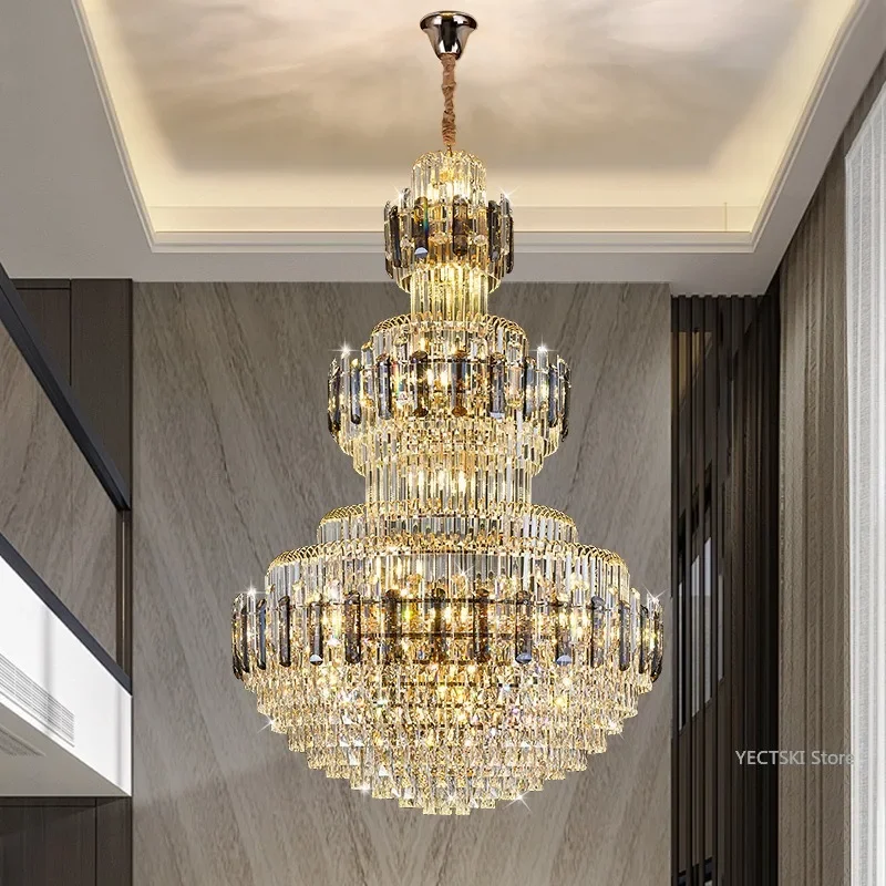 GHJUYIOL Duplex building living room chandelier villa living room high-rise lobby hotel European crystal luxury staircase light