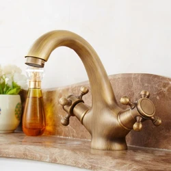 Antique Faucet Hot and Cold Water Crane Bronze Brushed Sink Faucet Black Bathroom Swan Vintage Basin Sink Mixer Crane