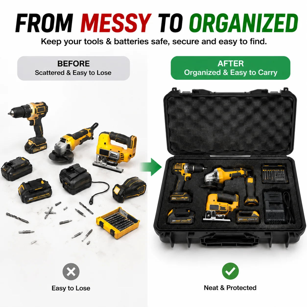 Boîte à outils en plastique de 9 tailles, étui étanche, équipement de sécurité, étui rigide, grande boîte à outils, rangement, valise anti-choc, étui à outils en mousse