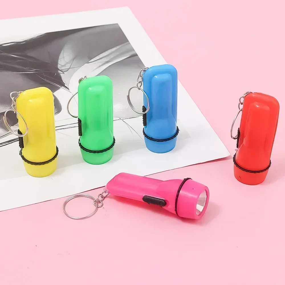 Mini LED Flashlight Children Toy Lamp Plastic Mini Keychain Lights Button Battery Flashlight for Kids Birthday Party Favors