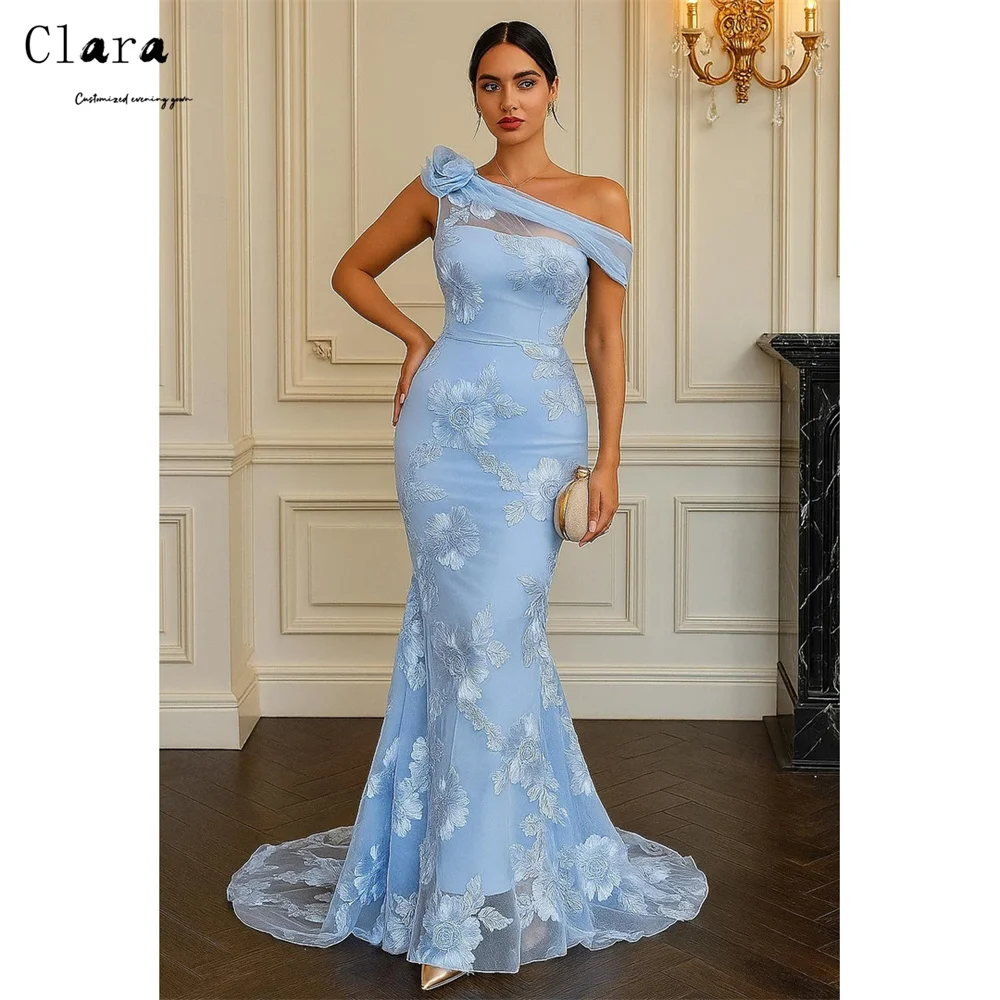 

Clara Custom Sky Blue Flower Fishtail Shoulder Luxury Dresses for Prom Dresses 2026 Luxury Evening Dress Party Women's Ball Gown