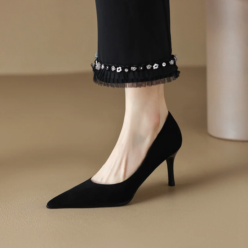 NEW Spring Women Shoes Pointed Toe Thin Heel Pumps for Women Sheep Suede High Heels Green Women Stiletto Heels zapatos de mujer