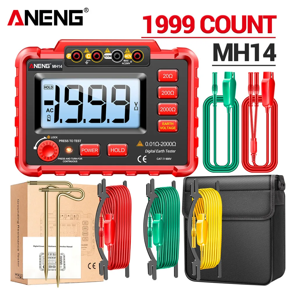 ANENG Red Color MH14 1999 Conuts Ground Resistance Megohm Testers Meter Megohmmeter Voltmeter Ohm Detector without BatteryTools