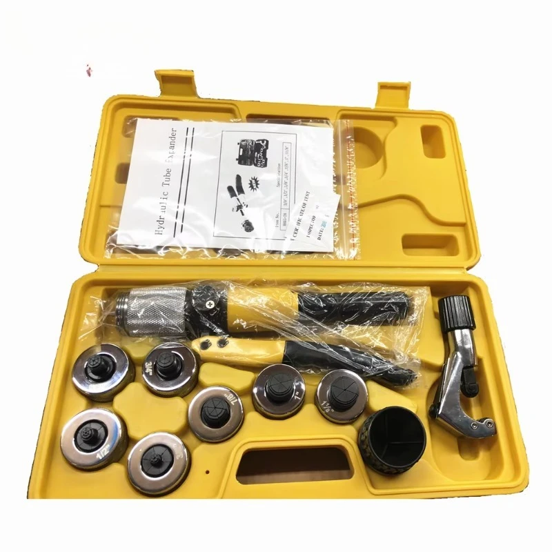 Kit de expansión de tubo hidráulico, herramienta de estampado HVAC de 7 palancas, cortador de tubo de cobre de 3/8 1-1/8 pulgadas, desbarbado de embalaje en caja de plástico