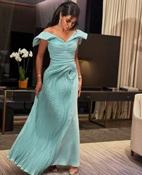 Ruffle Elegant Prom Dresses Gala Shawl Scoop Neckline Evening Party Dress Saudi Arabia Blue Dress For Special Events Customized