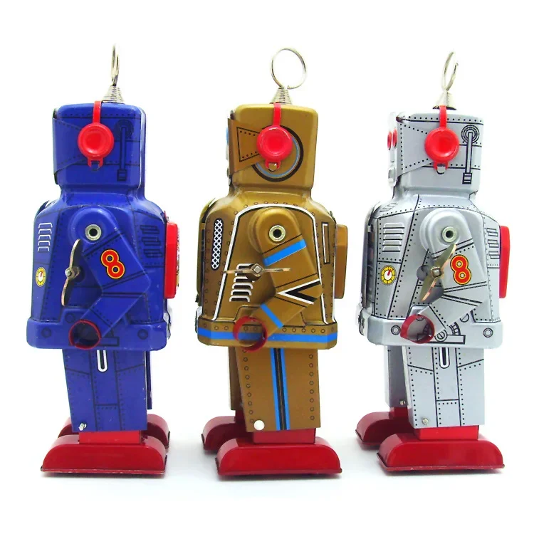 [Funny] Classic collection Retro Clockwork Wind up Metal Walking Tin Space robot key wound motor toy Mechanical christmas gift