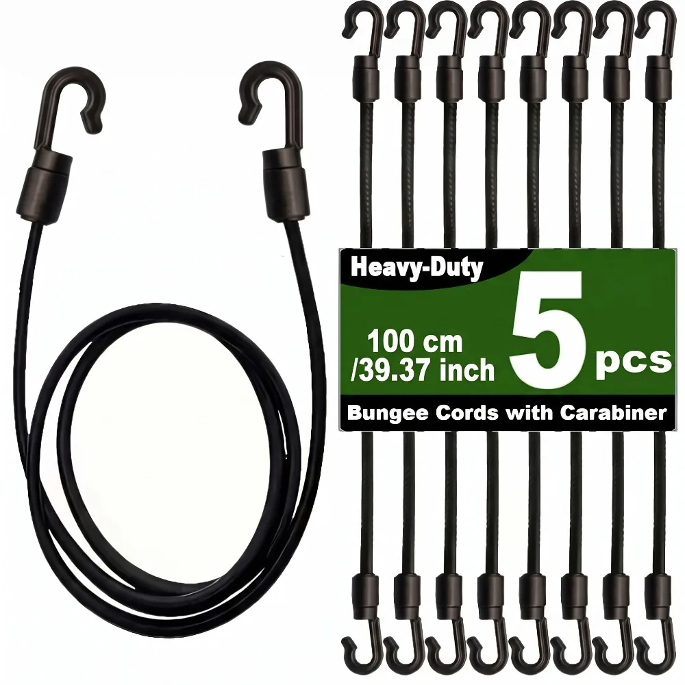 5pcs Heavy Duty Bungee Cords with Hooks Elastic Tie Down Luggage Straps for Bike Motorcycle Outdoor Camping Cargo Fixing 100cm