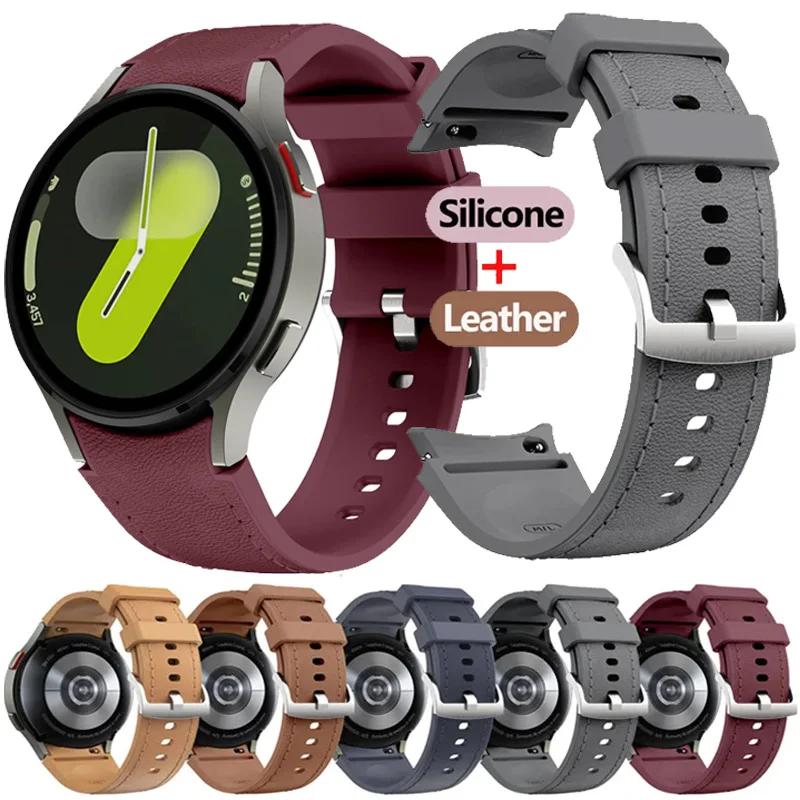 

Leather+Silicone Strap for Samsung Galaxy Watch 7 6 5 4 44mm 40mm No Gap Beacelet watchband Galaxy 6 classic 47 43mm/5 pro 45mm