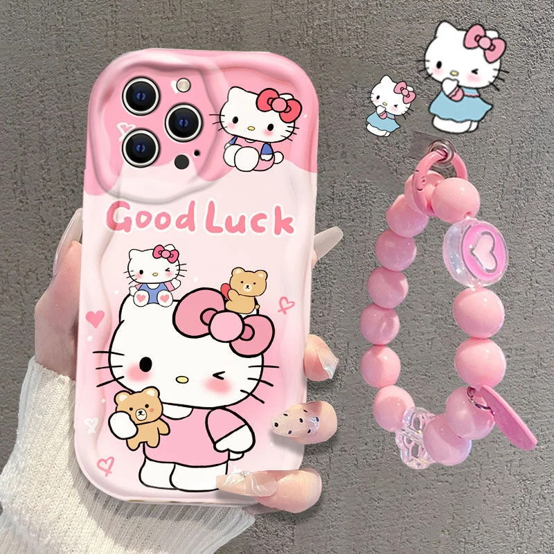 Sanrio hello Kitty Bracelet Socket Phone Case helloKitty New iPhone 14kt Cat11 Cream 13 Pro Cartoon12 Pro hello kitty phone case