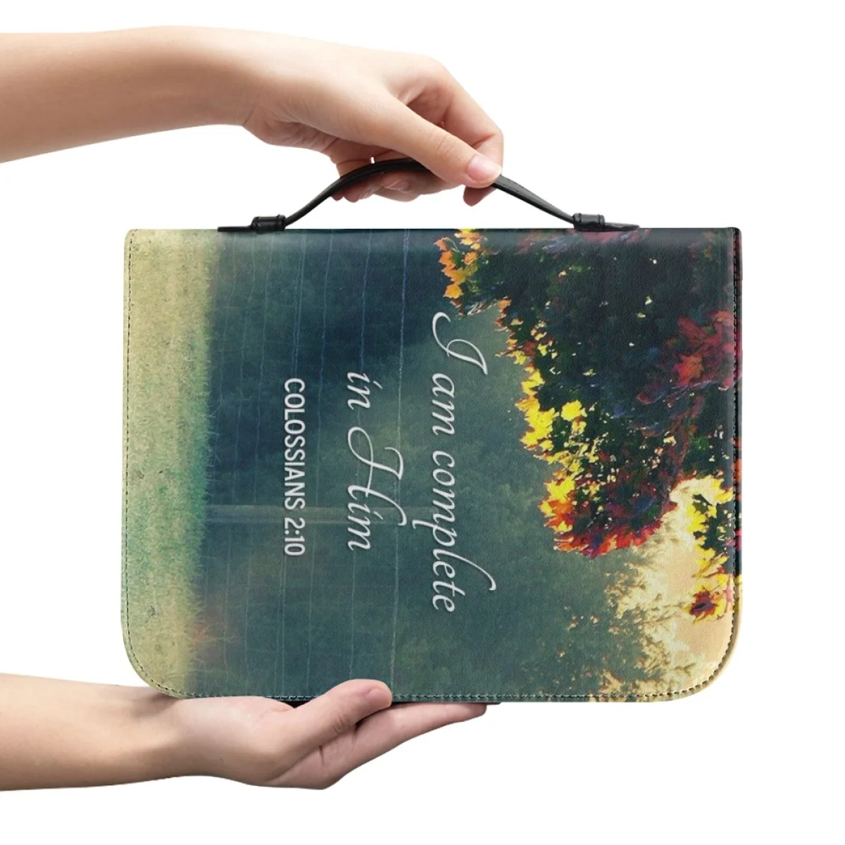 Women's Bible Bag New Bible Praise Poetry Print Bible Cover Case Zippered Handle Handbag Practical Study Book Holy Storage Boxes