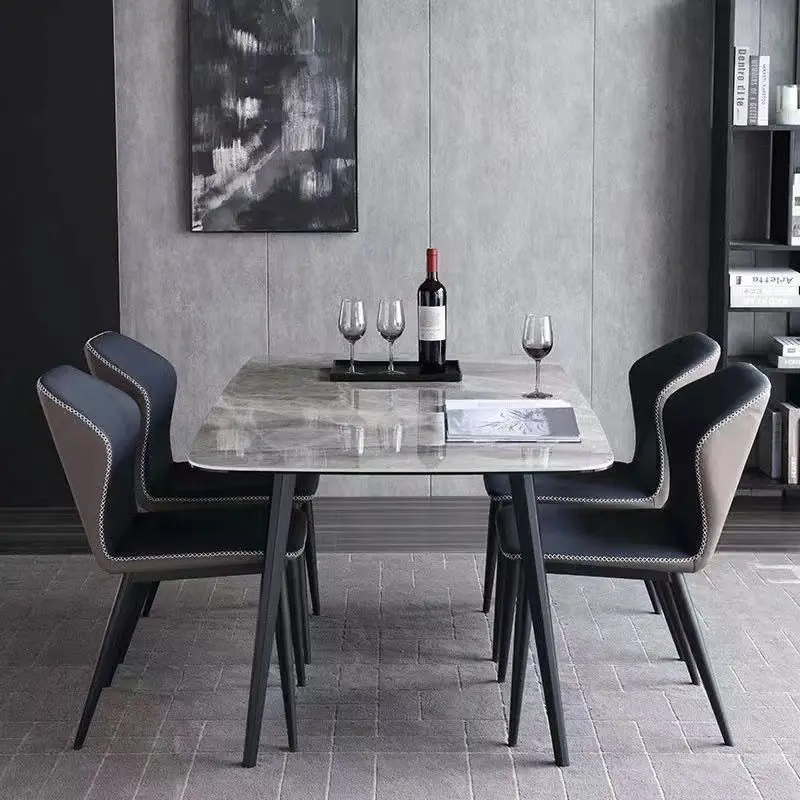 

Dining Table Set Luxury 4-6 Seater Modern Home Rectangle Sintered Stone Table Top Kitchen Dining Room Furniture Setpromote sales