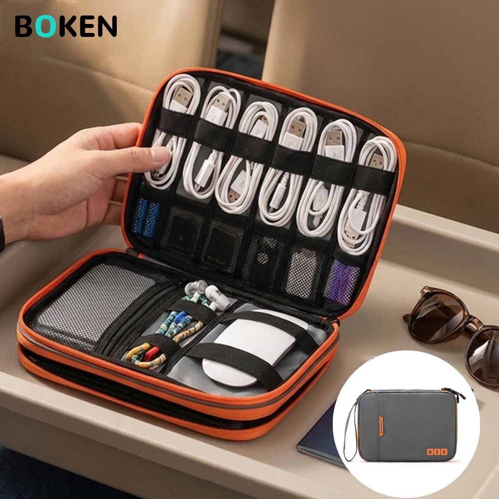 Double Layer Electronic Accessories Organizer Bag, Large Capacity Travel Cable Storage Case for Charger, USB Cable, Power Bank