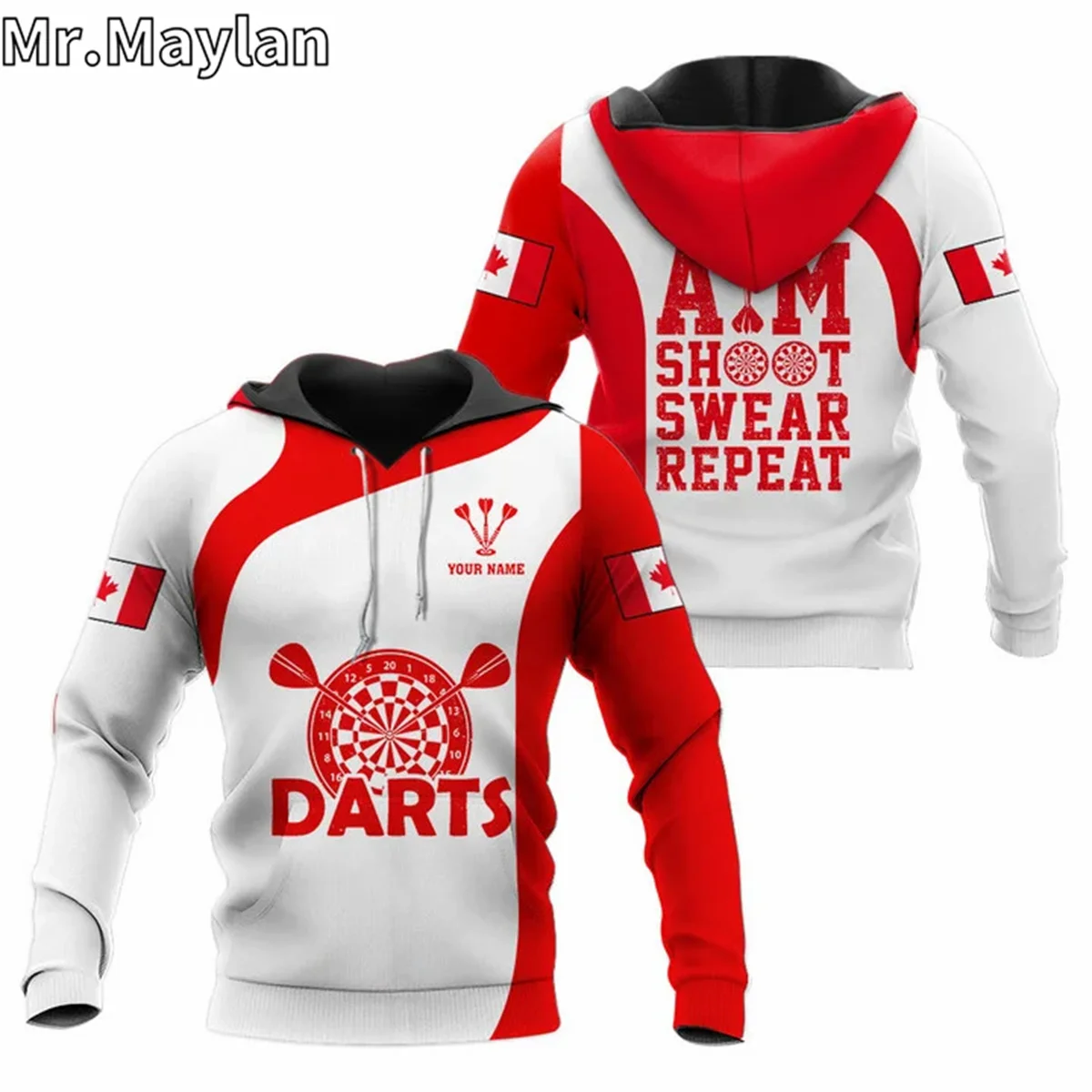 Sweat-shirt à capuche personnalisé pour hommes et femmes, Sweat à capuche décontracté, Sports Streetwear, Sweat-shirt, Canada Darts, 3D