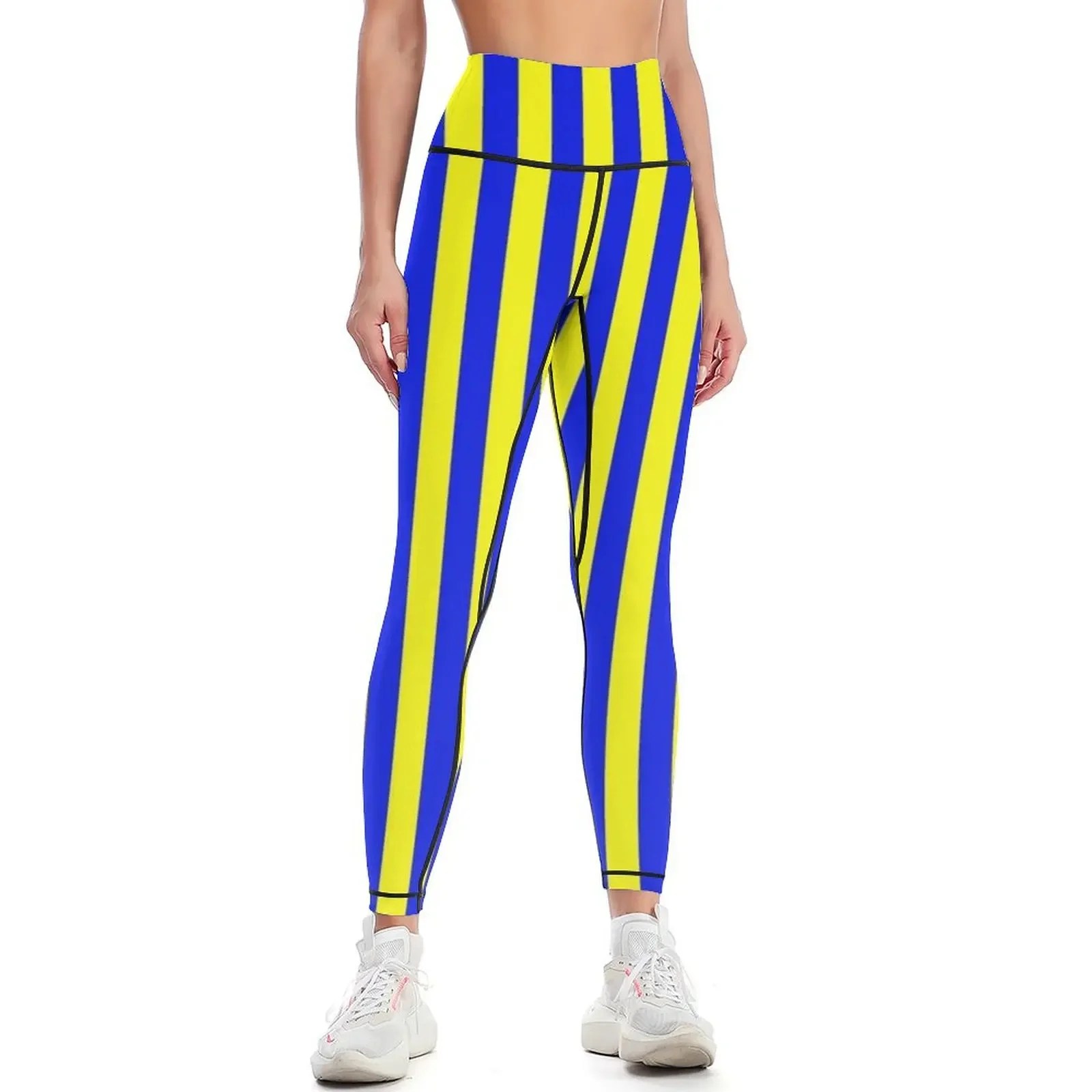 

Blue and Yellow Striped Slimming Swedish Dress Leggings trousers Leginsy push up legings for fitness Womens Leggings