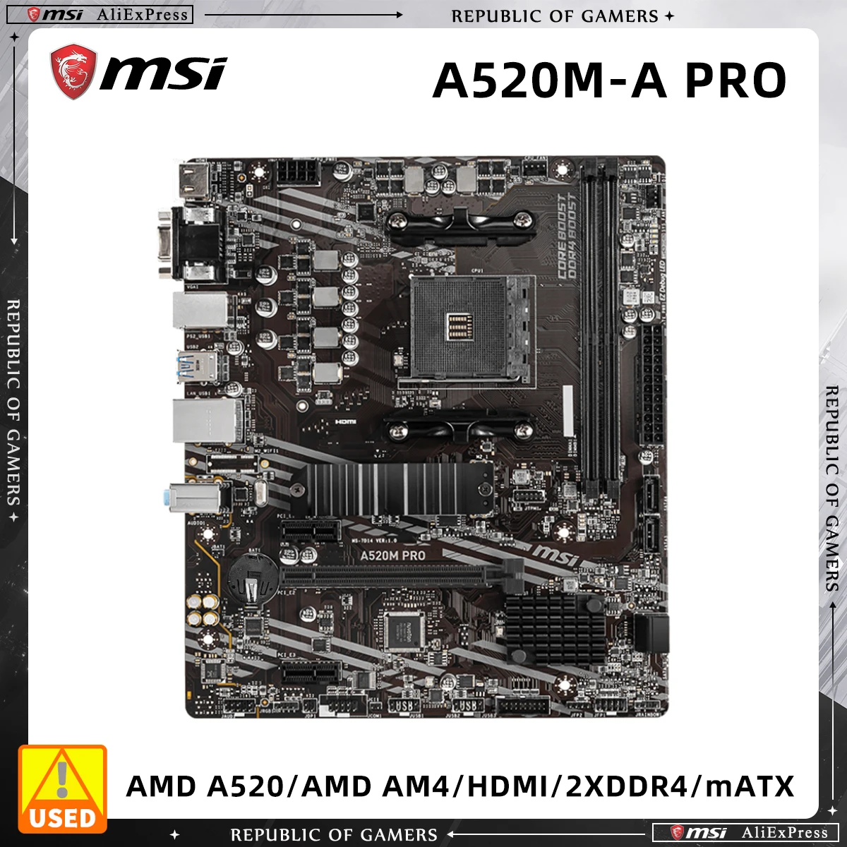 

MSI A520M-A PRO Micro ATX Motherboard With AM4 Socket for Ryzen 2nd 3rd Gen Processors 5600 5600G 5700x 5700x3d 5500 2 DDR4 Slot