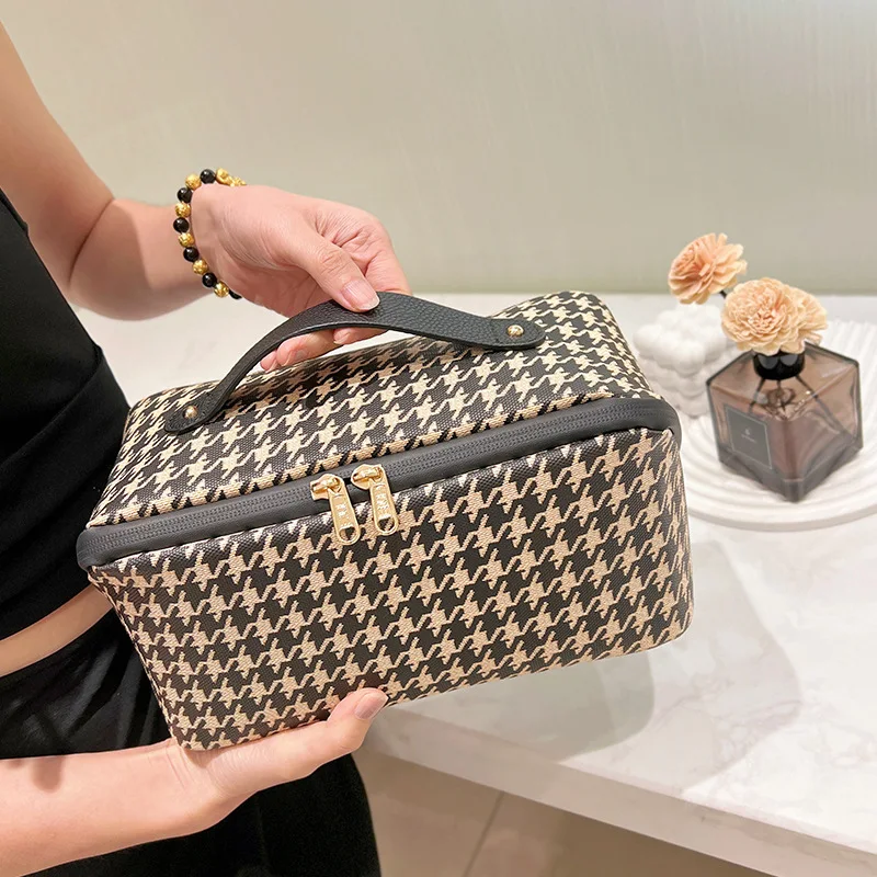 Advanced women's handbag with a Thousand Bird grid cosmetic storage bag women's handbag travel leather waterproof cube tote bag