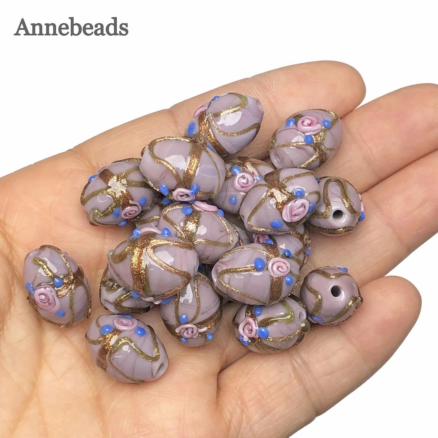 12x17mm Murano Purple Handmade Rose Flower Gold Line Lampwork Glass Oval Crafts Bead For Jewelry Making Diy Bracelet Accessories