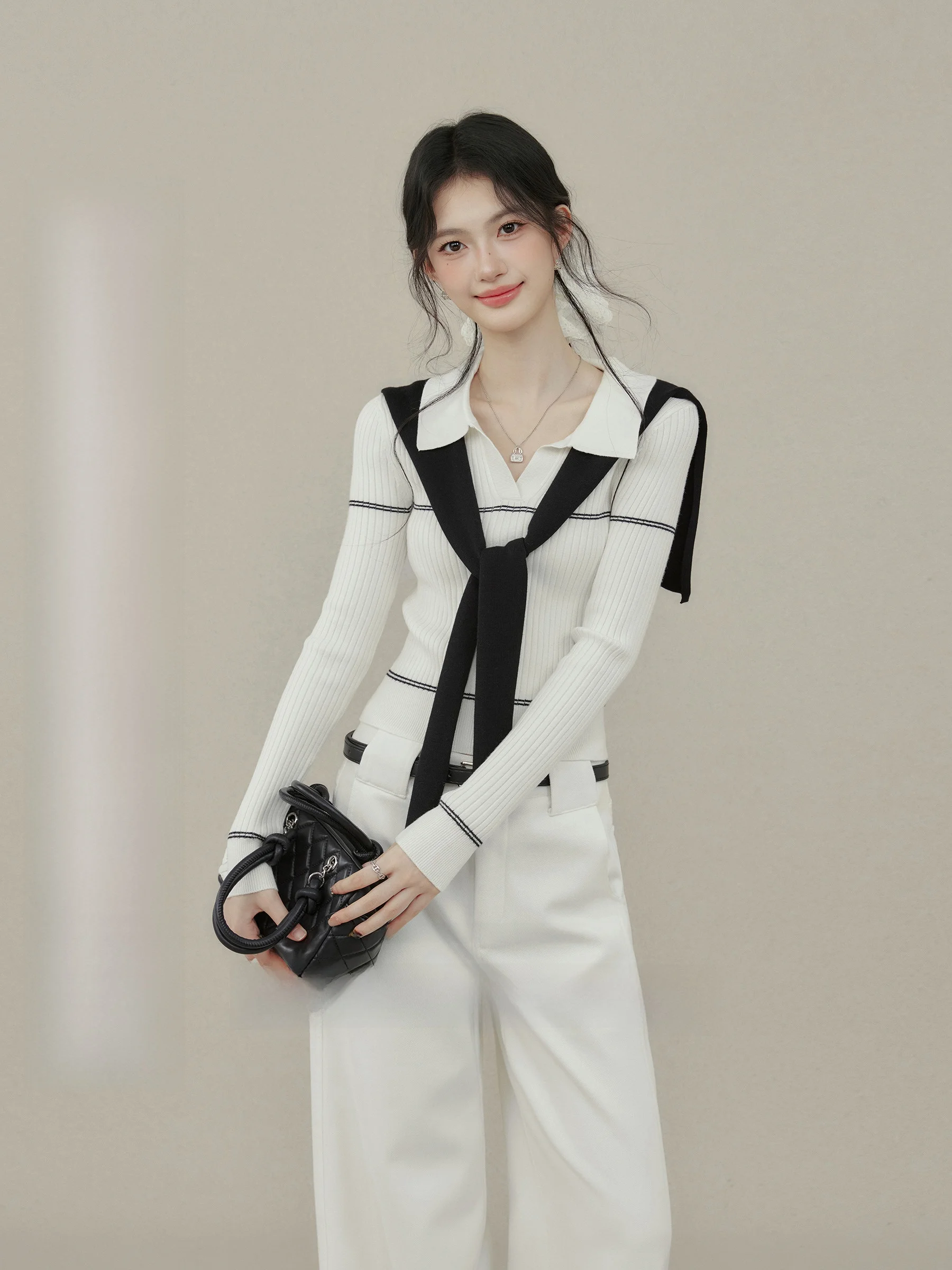 

Вязаный свитер Briti Sle Ne и шикарный комплект из двух предметов для женщин больших размеров, белая многослойная одежда, ансамбль