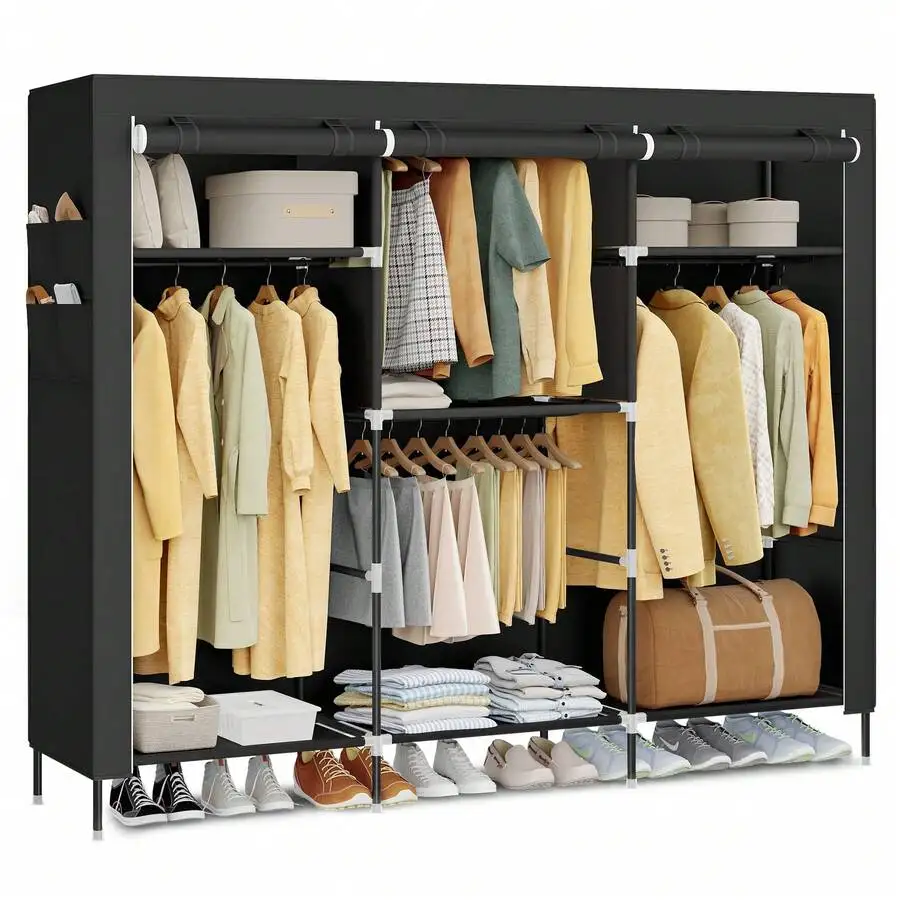 Portable Closet, Fabric Wardrobe, Clothes Rack With Shelves, Pockets, Large Capacity, 4 Hanging Rods, 74.4 X 17.7 X 70.9 Inches