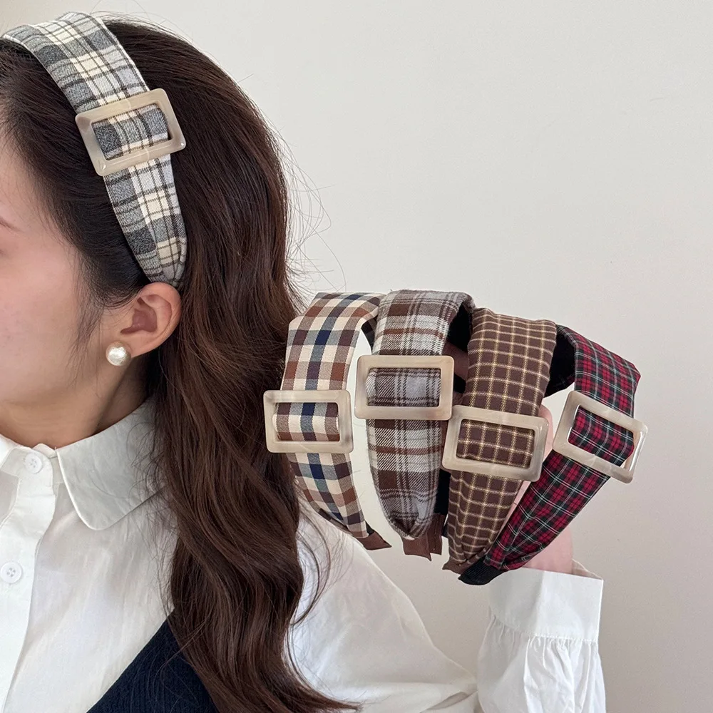 

Korean plaid headband 2025 new hair accessories band adults sweets Hoops makeup leading fashion popular vintage fascinators Gift