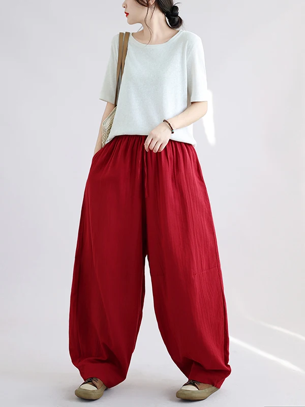 Retro Artistic Casual Pants Women's Early Autumn New Style Versatile Loose Double-Sided Silk Knife Pants Cotton Linen Ladies'...