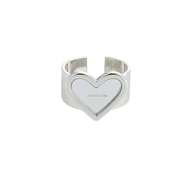 New 2023 Vintage Fashion Heart Mirror Ring Unisex Simple Open Ring Banquet Jewelry Accessories Gift