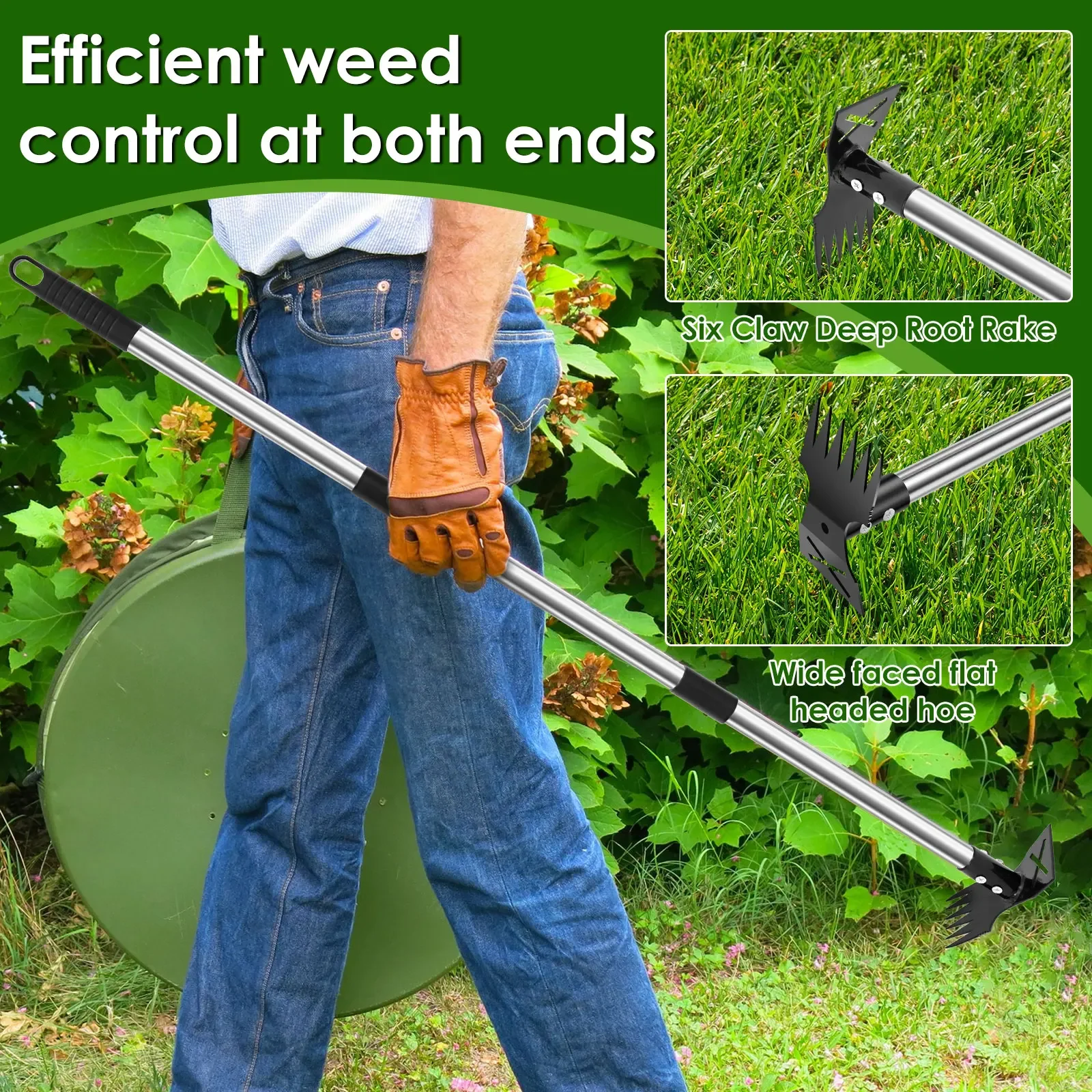 Garden Thatch Rake Stainless Steel Garden Weed Pulle Tool Removes Dead Grass Leaves Clearing Loosening Soil Lawn Rake