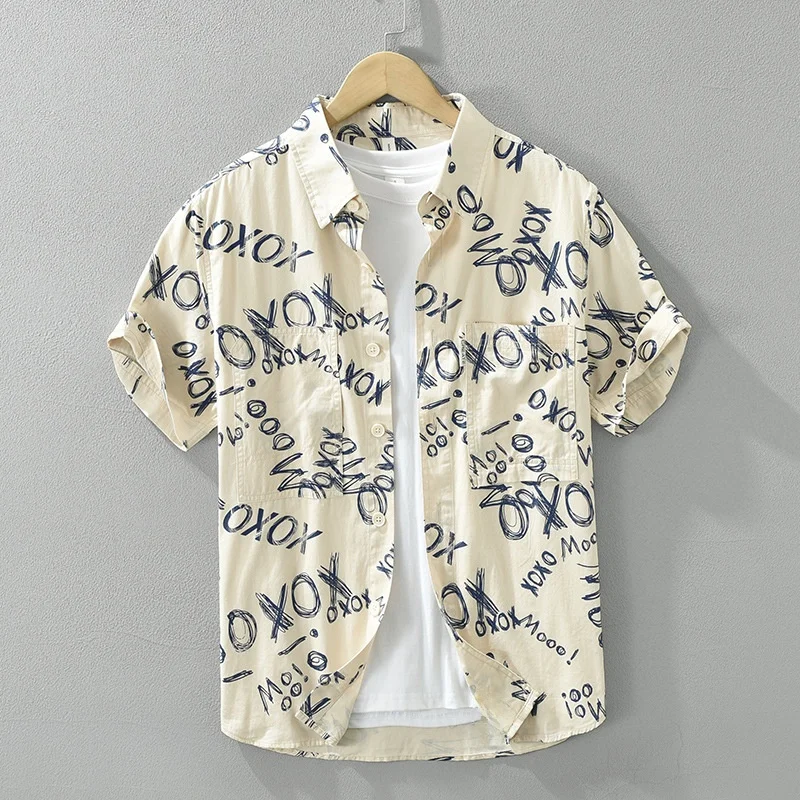 

Faionable Printed Letter Cotton ort Sve Men's irt Loose Breathable Summer Thin Casual irt Trendy Haome Top