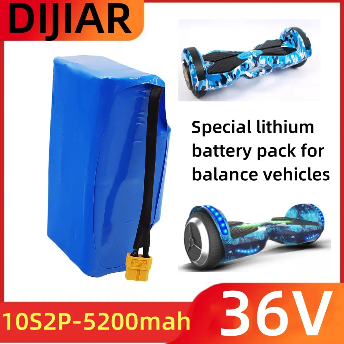 10S2P, 36V, 5200mAh rechargeable lithium-ion battery pack, used for electric hovercraft and suction unicycles