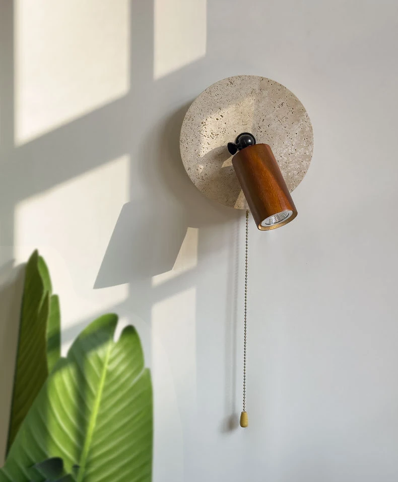 Natural Stone Wood Wall Lamp With Switch Sconce