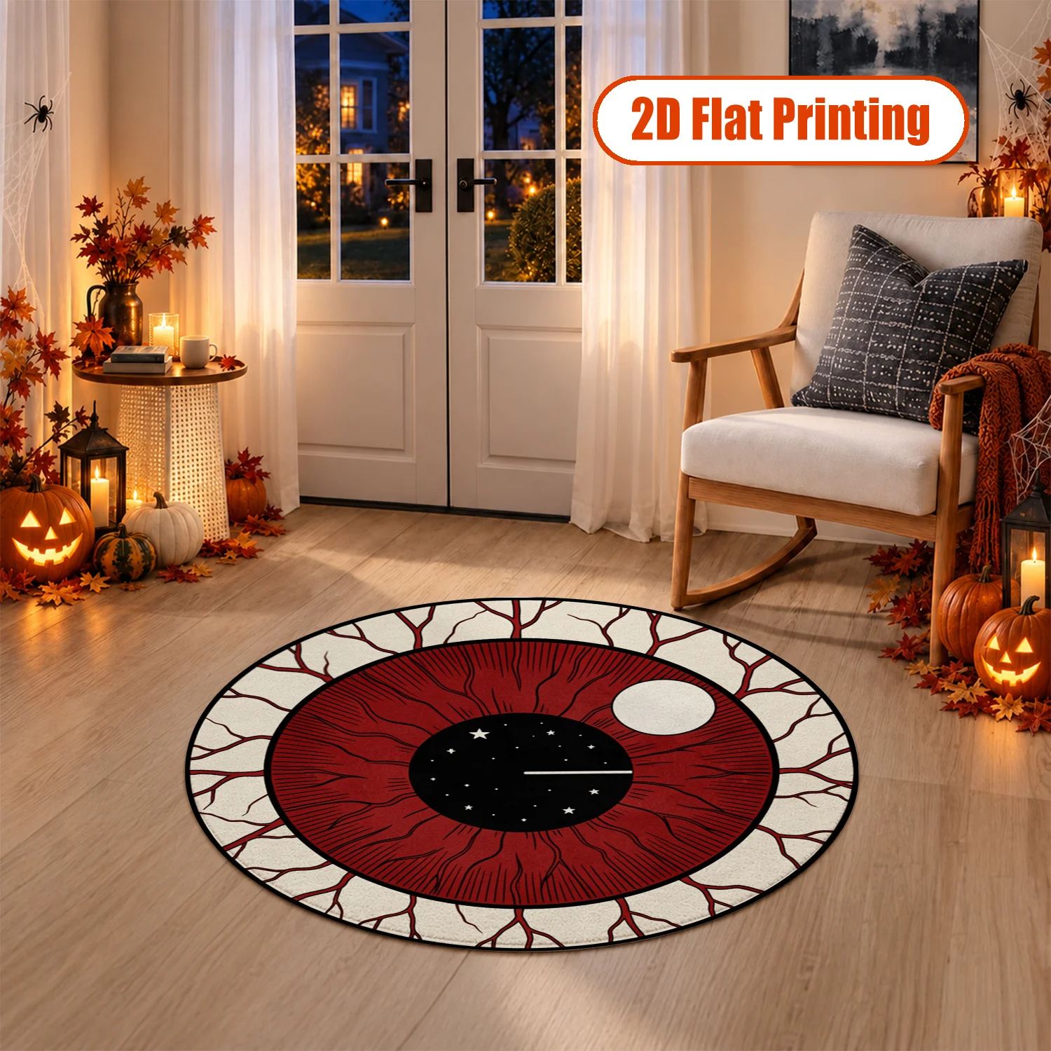 Eyeball Star Moon Design Velvet Area Rug Machine Washable Living Room Bedroom Entryway Halloween Thanksgiving Black Friday Christmas New Year