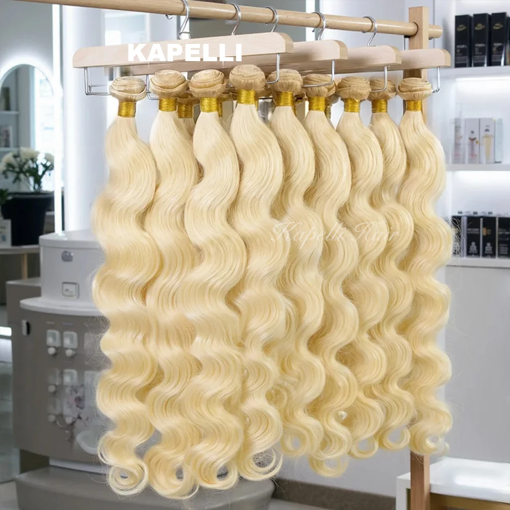 15A Human Hair Bundles with Closure 4x4 HD Lace 613 Blonde Body Wave Bundles Human Hair Weaving Remy 100% Human Hair Extensions