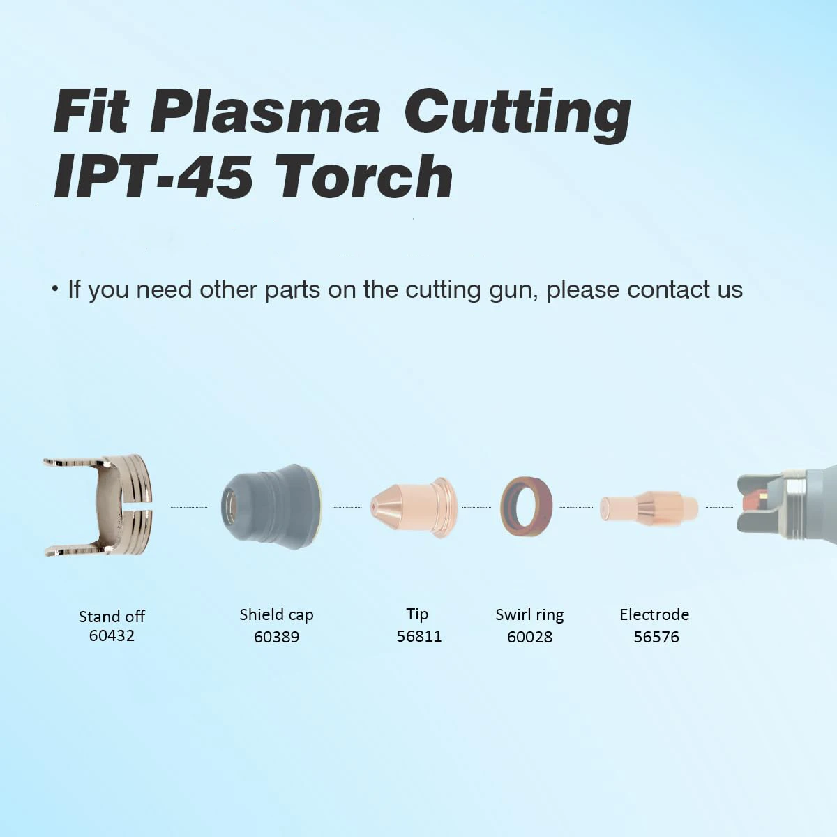 Imagem -06 - Plasma 45 Kit Eletrodo 0.9 mm 45a Bocal 56576 56811 para Carga Porto Ipt40 Ipe40 Ipt45 Plasma45 Cortador Tocha