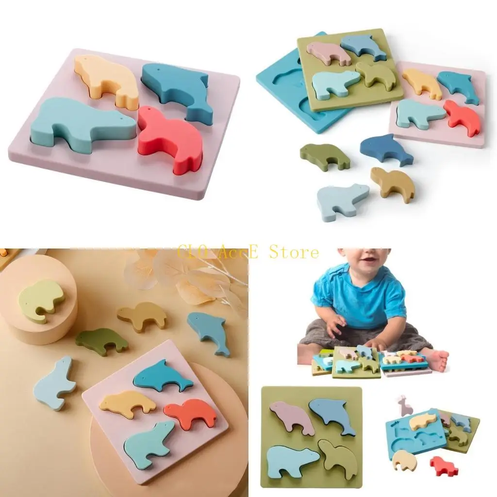 

16FE Baby Soft Nesting Sorting Stacking Toy Silicone Teething Block Animal Recognition Learning Toy for Toddlers