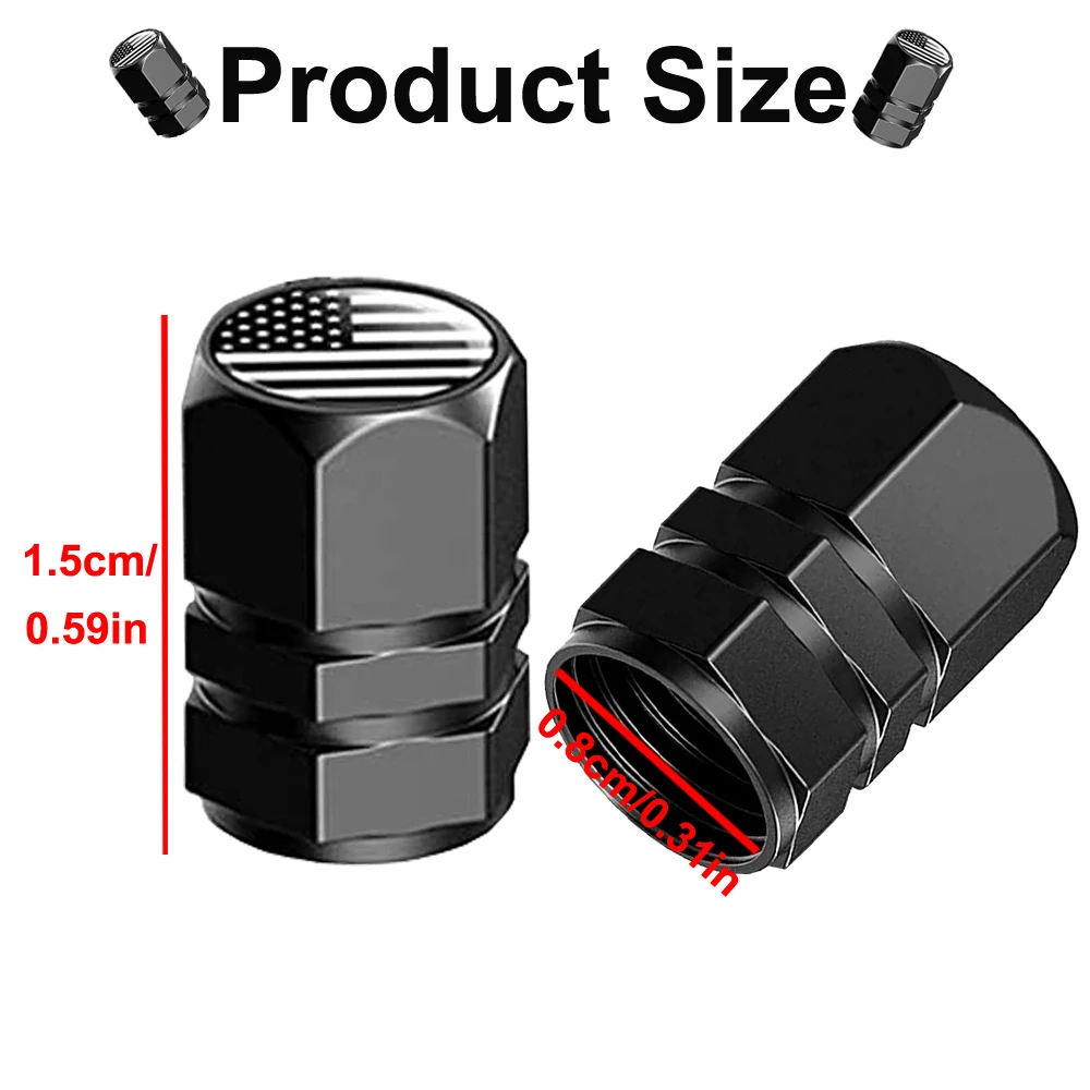 American Flag Valve Stem Caps, Aluminum Tire Air Caps, with Rubber Ring, Universal fits Cars, Trucks, Motorcycles, Bicycles