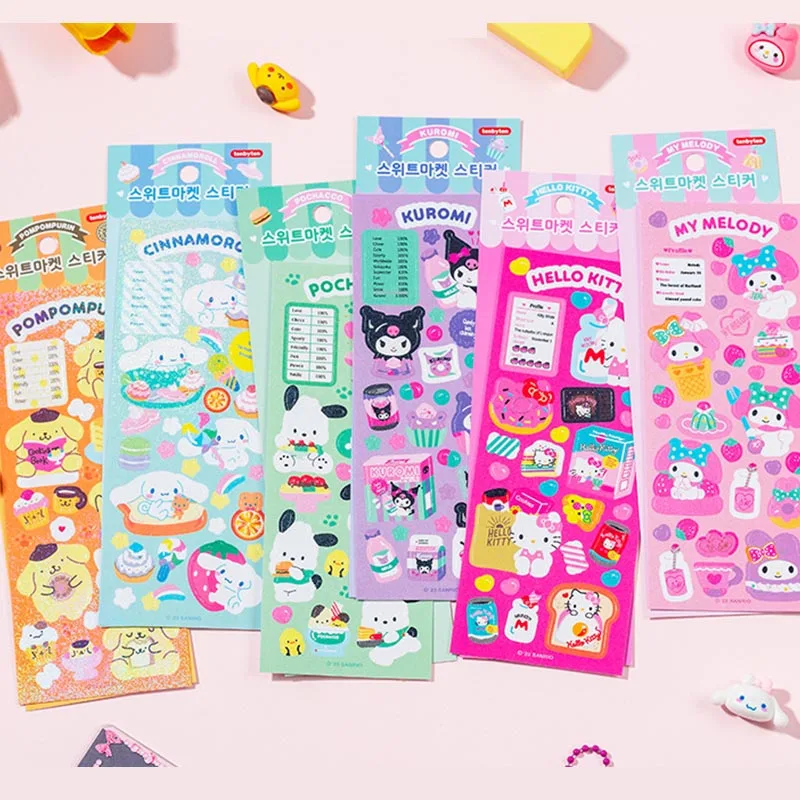 60pcs/lot Kawaii Sanrio Melody Kuromi Pochacco Stickers Cute Scrapbooking DIY Diary Decorative Sticker Album Stick Label