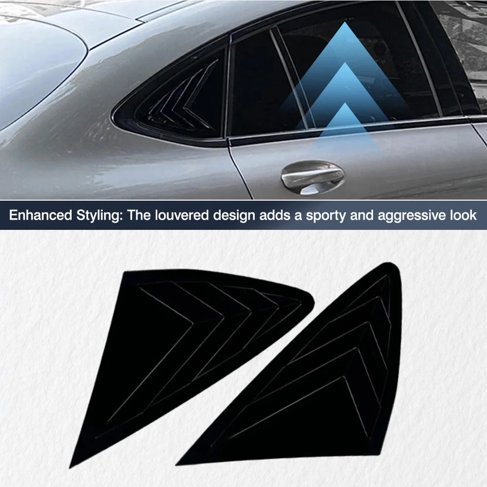 2pcs Rear Side Window Louver Shutter Trim ABS Glossy Black Fit For Mercedes-Benz GLC Coupe C253 2016–2022 (after June 2016)