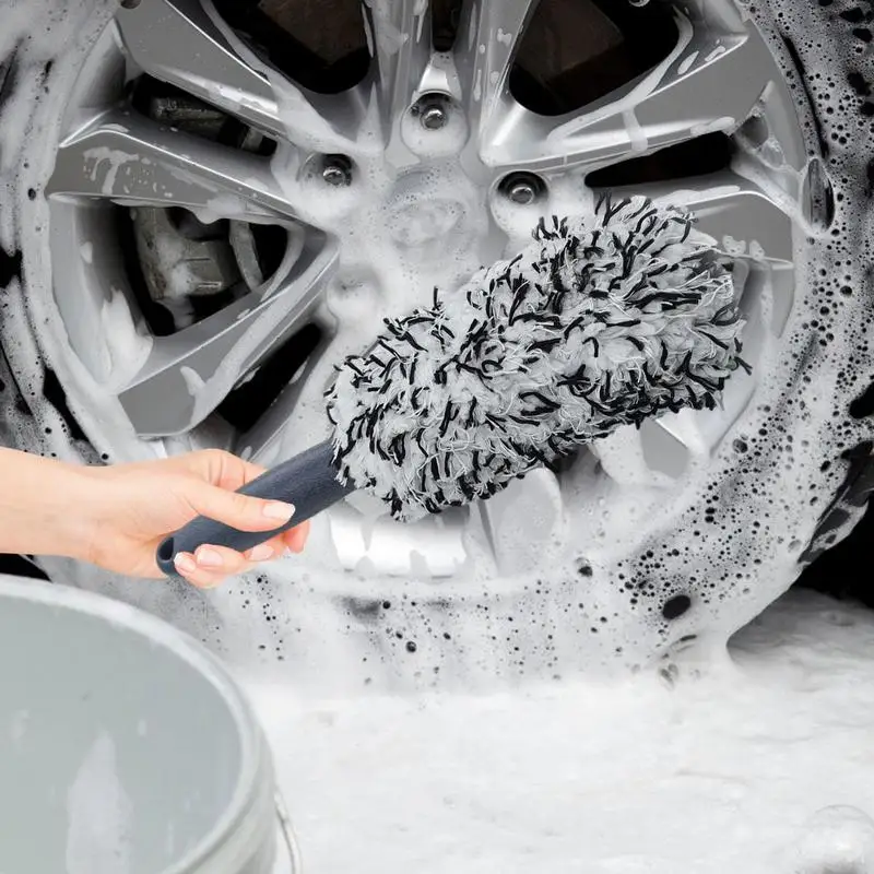 Brosse de lavage de voiture en peluche avec poignée coordonnante, super brosse, jantes, rayons, baril de roue, accessoires de voiture, qualité