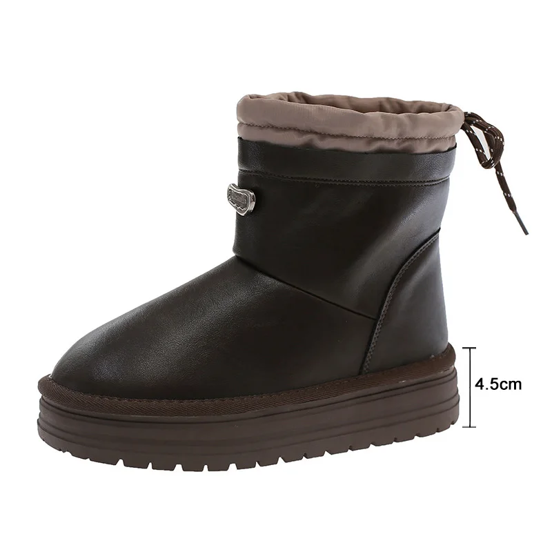 Soft Leather Waterproof Snow Boots For 2025 Women Winter with Plush Northeast Warm Thick Bottom Bread Short Boots Ankle Boots