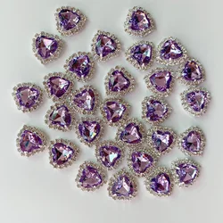 3D Purple Loving-Heart Nail art Charms 5/10Pcs With full Glitter Rhinestone Decoration Flat-back Heart Metal Alloy Crytal &8&