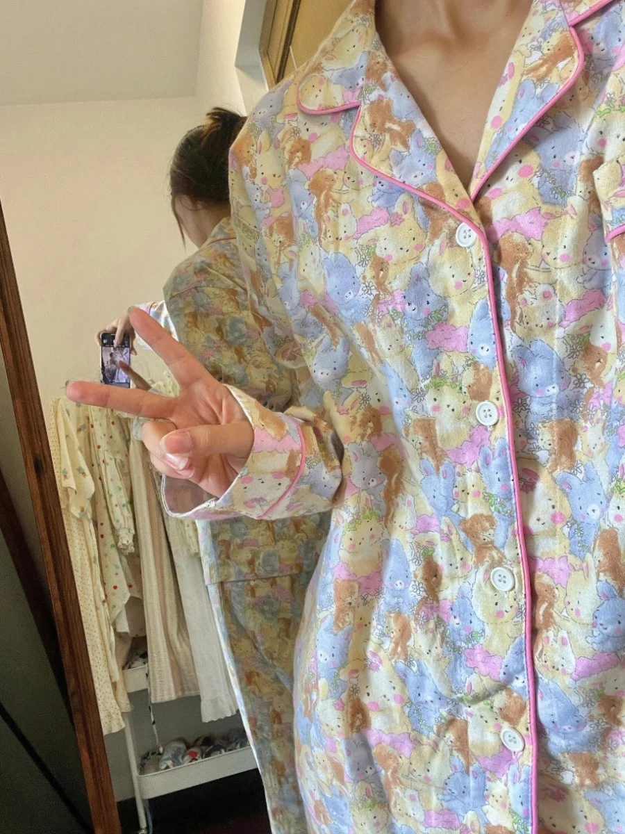 

Cartoon Print Long Sve Spwear Set Women's Sle Spring Autumn New 2024 Large Size Home Clothes Comfortable Home Life