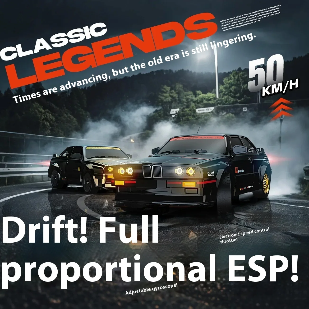 

New WHOOSH Full Scale High Speed Remote Control Car 50km Four-Wheel Drive Drifting Race Toy for Boys Competition RC Car