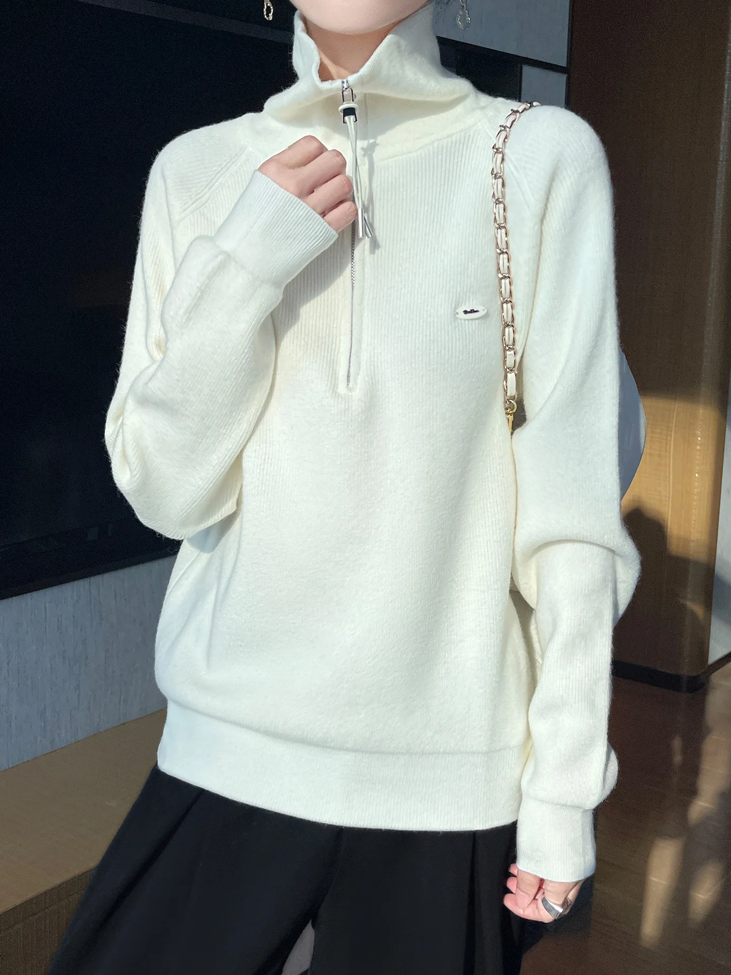 Nuevo suéter de punto suave para mujer con cremallera f Color puro Casual suelto ajuste largo Sve cálido adelgazante capa Base superior ropa interior