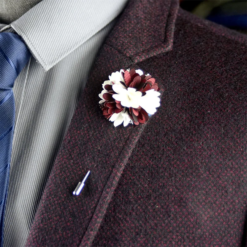18 Color Handmade Men's Brooches Floral Lapel Pin for Men Suit Long Needle Fabric Flower Brooch Pins for Wedding Fashion Jewelry