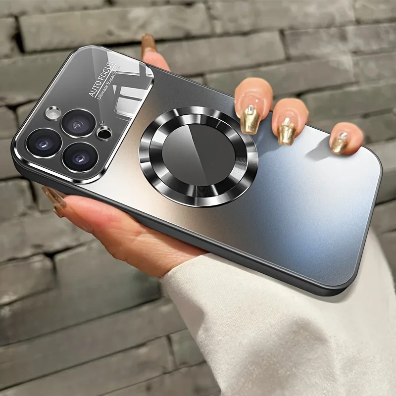 Modische Titanlegierung Magnetische Hülle für iPhone 18 Pro 17 16 15 14 Plus 13 Pro Max Hochwertige Glashülle Einfache Handyhülle
