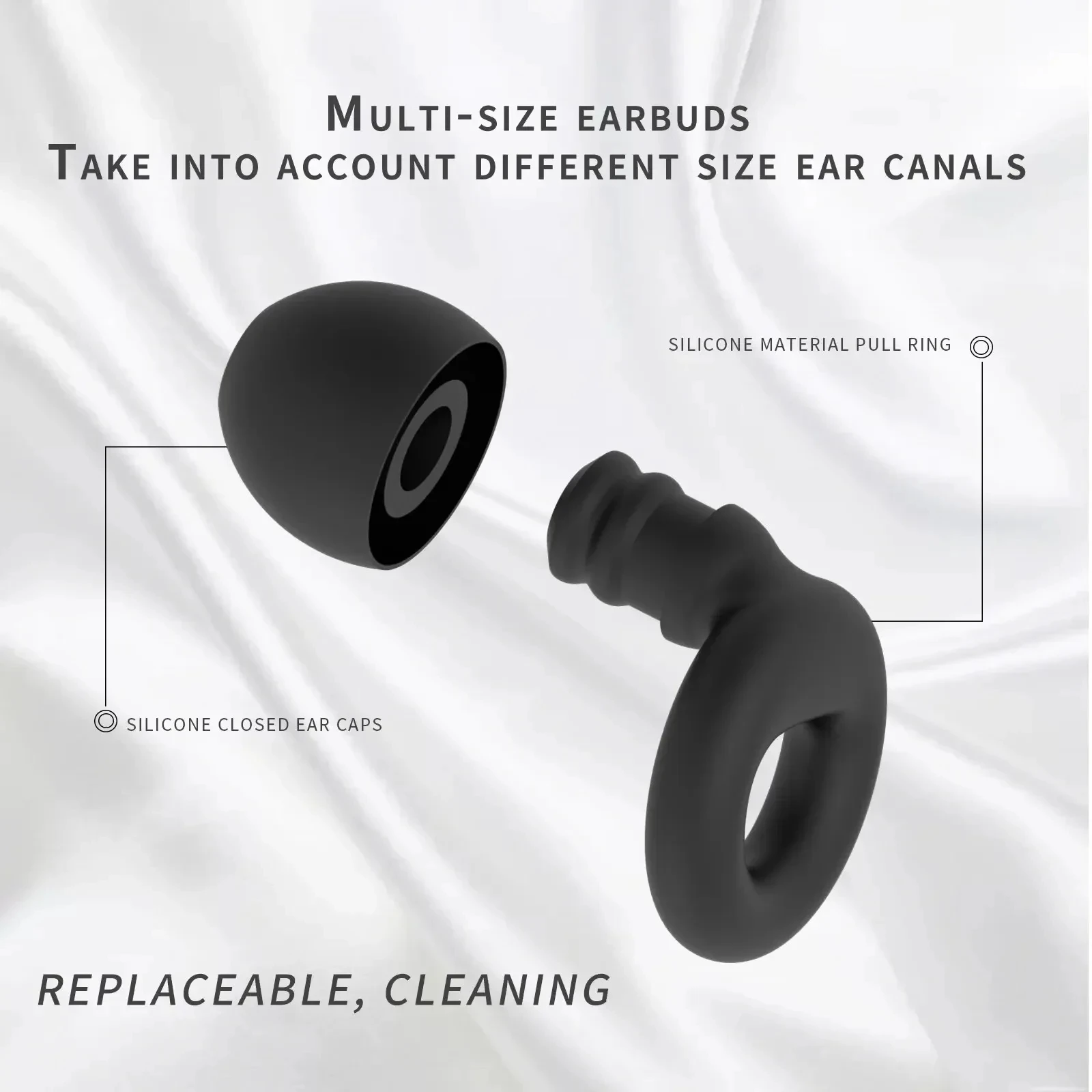 Soft Silicone Ear Plugs for Noise Reduction Reusable Earplugs for Sleeping Working Swimming 4pair Ear Tips in XS/S/M/L