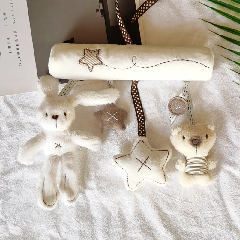 新生児用超柔らかくて可愛いウサギのベビーカーペンダント、ベッドベル、ぬいぐるみ、睡眠を寄り添う、心を落ち着かせるパズルおもちゃ