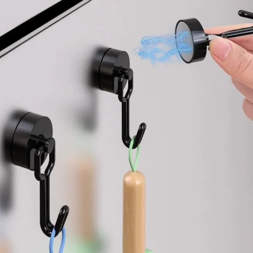 

Neodymium Magnetic Hooks 5KG - 360° Rotating No Drill Hangers for Fridge/Doors, Heavy Duty Kitchen Organizer (Black/White)