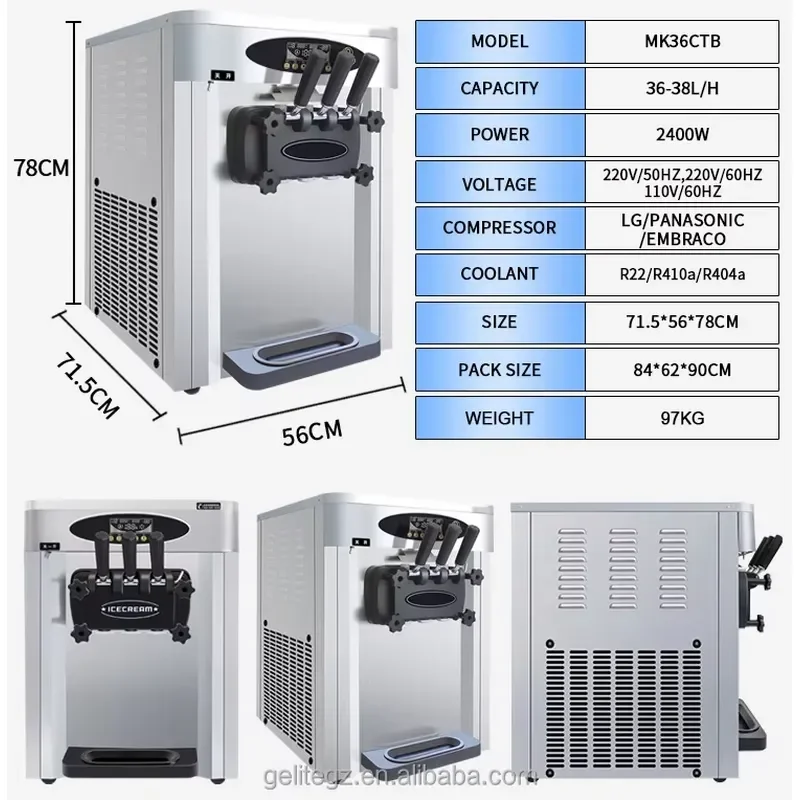 Multi-Color Commercial Ice Cream Machine for Automatic Three-Flavor Soft Serve Ice Cream Making New Design